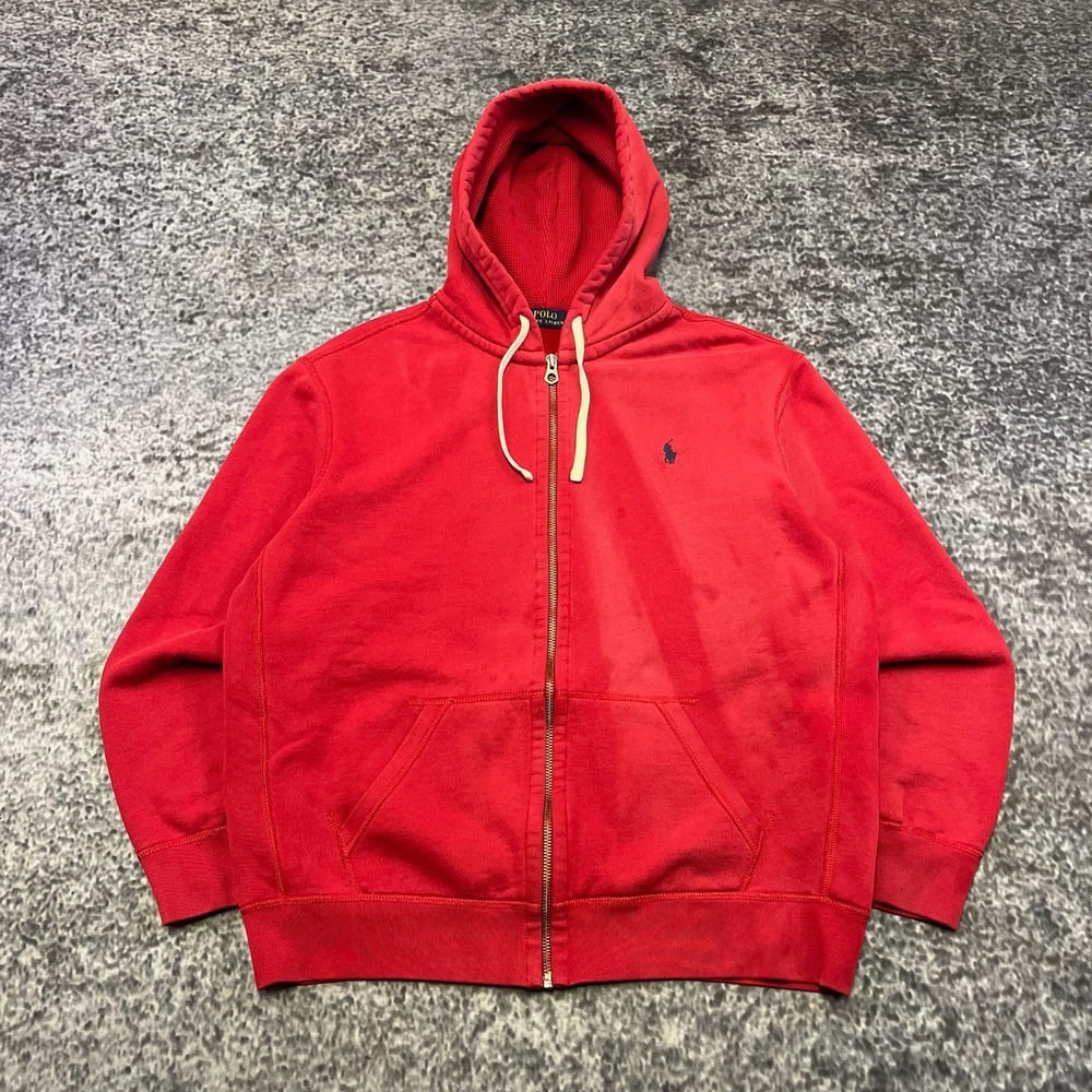 Polo Ralph Lauren Zip Up Hoodie Mens XL Red Thermal‎ Pony Preppy Sweatshirt